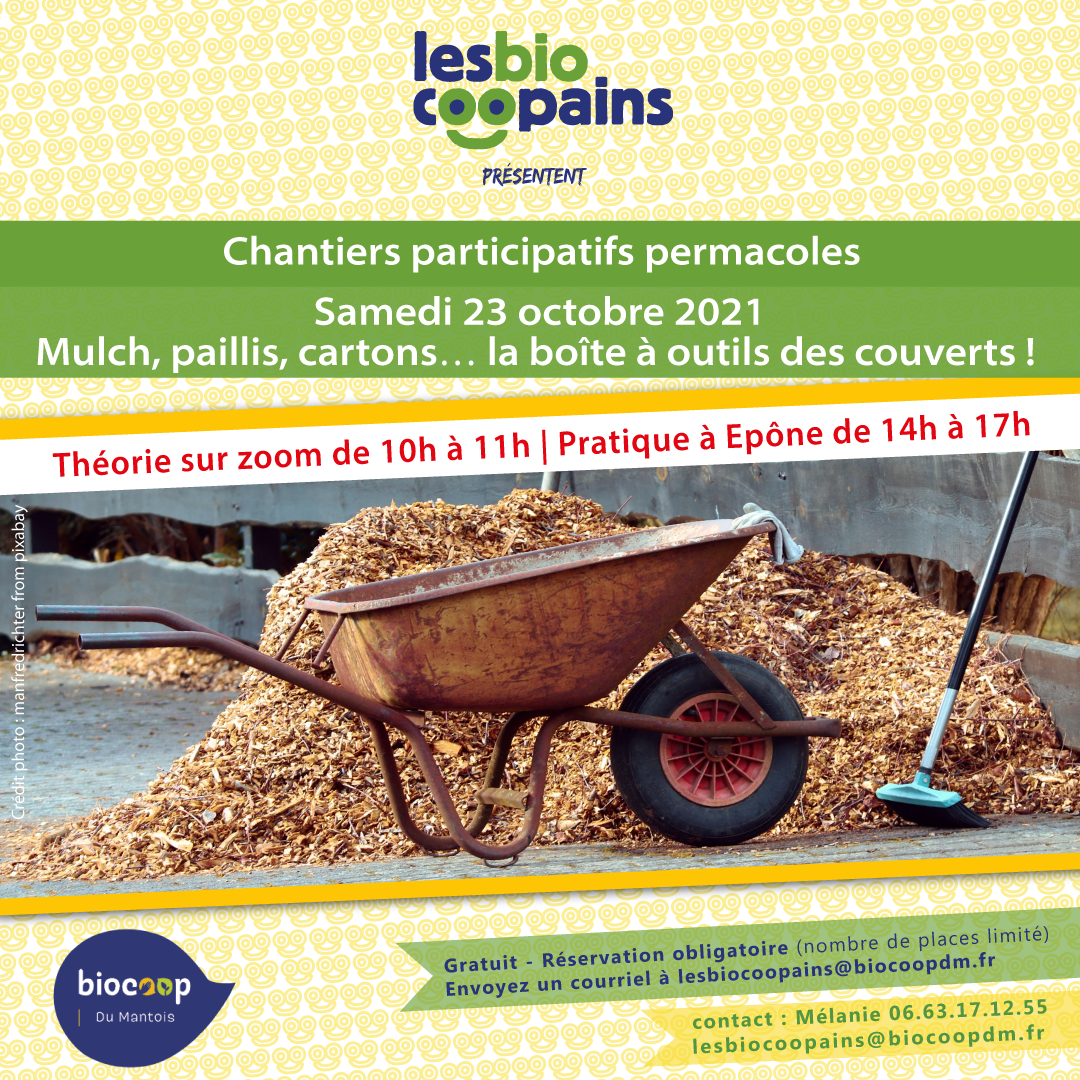 Chantier participatif permacole n°13 sur le mulch, le paillis, les cartons… la boite à outils des couverts, le samedi 23 octobre 2021