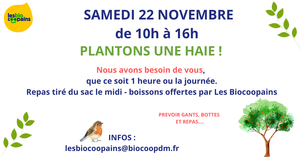 Samedi 22 novembre de 10h à 16h : Plantons une haie !