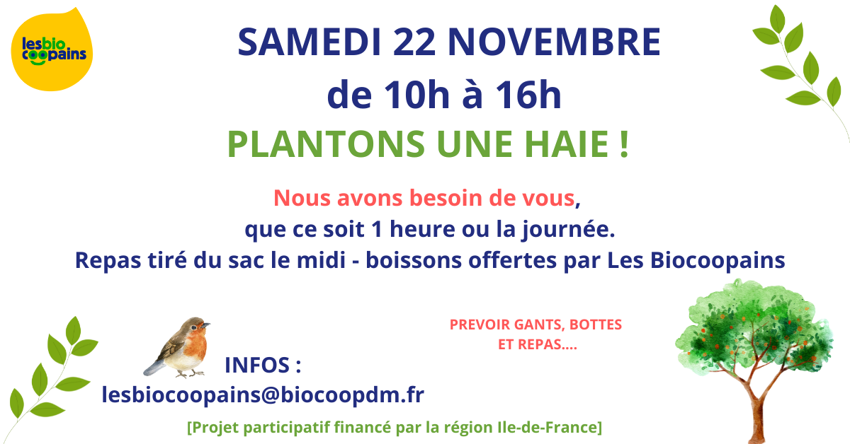 Samedi 22 novembre de 10h à 16h : Plantons une haie !