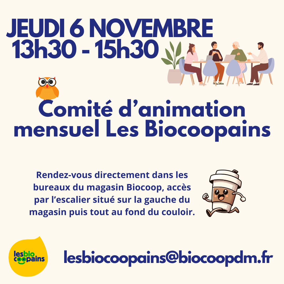 Jeudi 6 novembre -Réunion d’animation mensuelle des Biocoopains