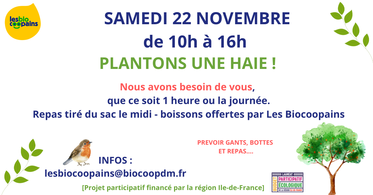 Samedi 22 novembre de 10h à 16h : Plantons une haie !