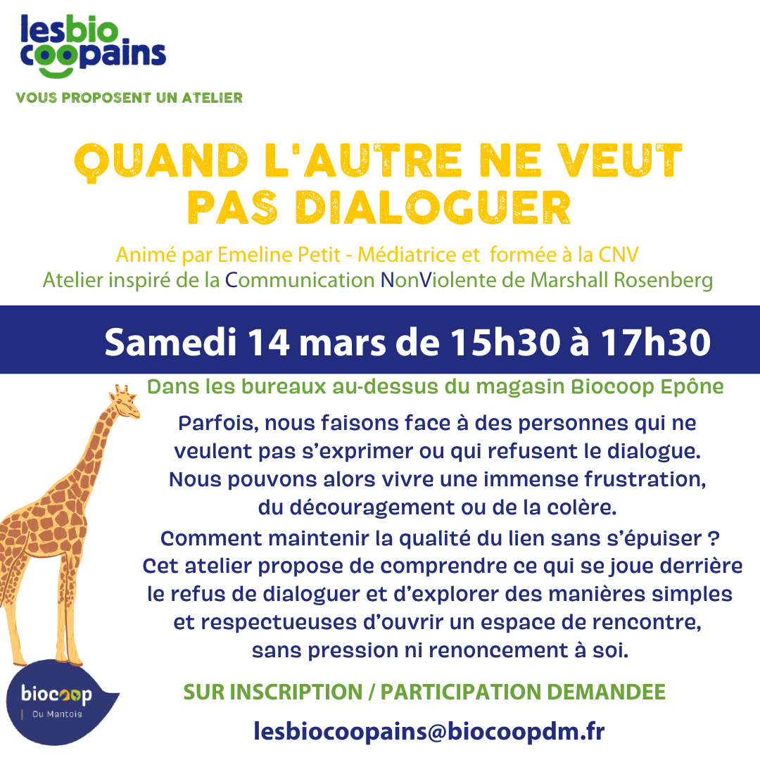 Samedi 14 mars – Atelier CNV – Quand l&rsquo;autre ne veut pas dialoguer.