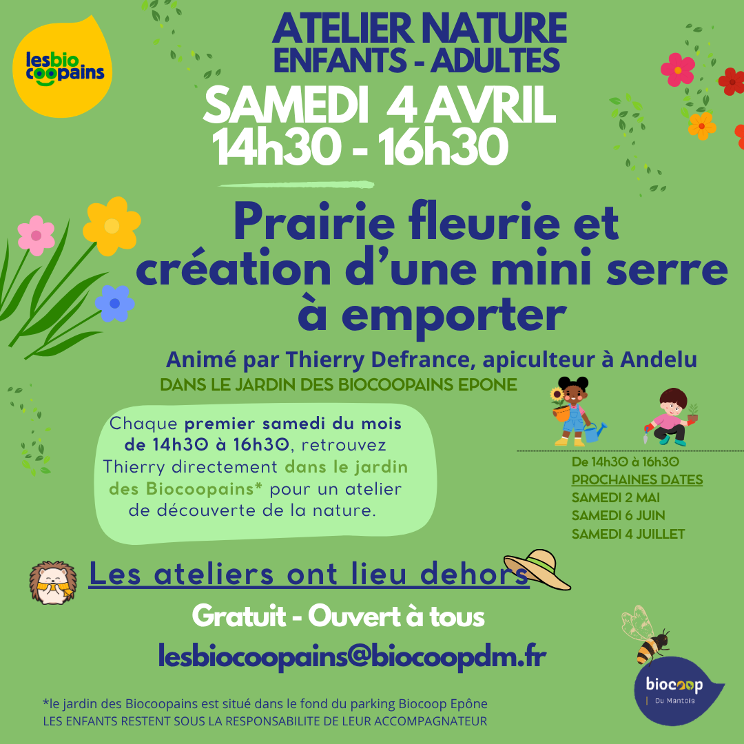 Samedi 4 avril – 14h30 : Atelier nature au jardin des Biocoopains