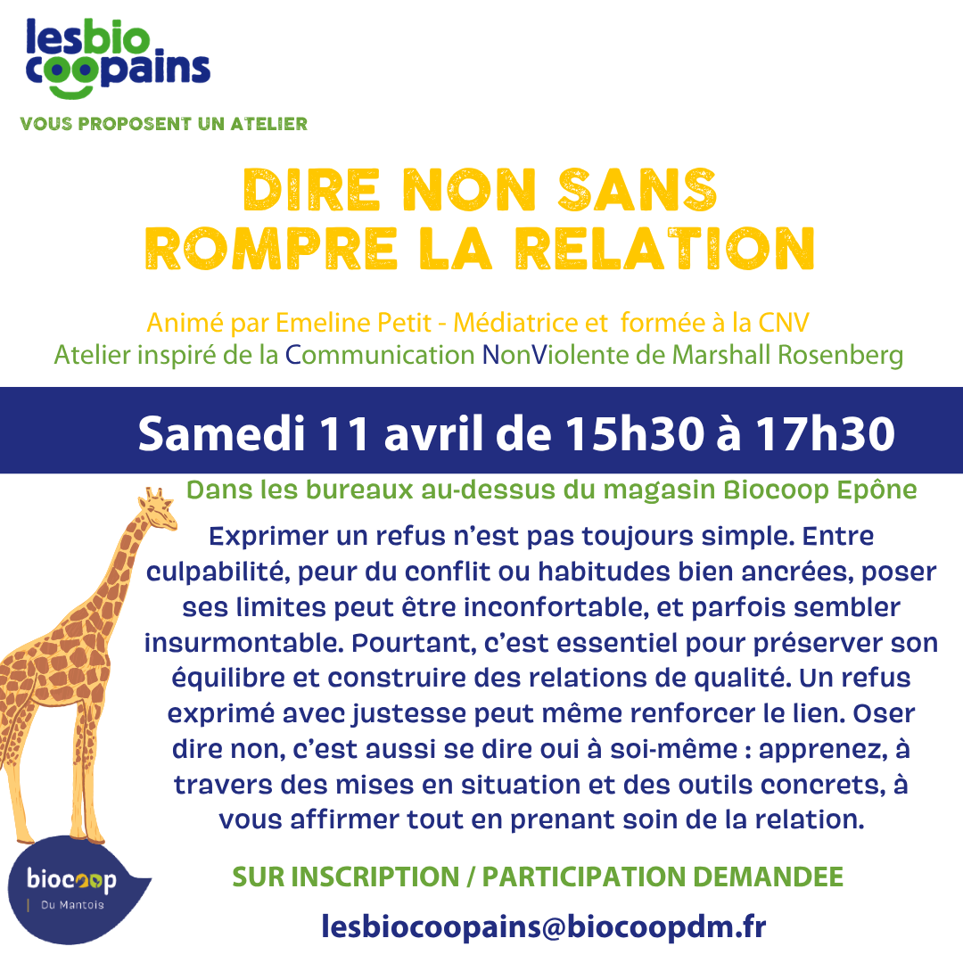 Samedi 11 avril – 15h30 : Atelier CNV Dire non sans rompre la relation
